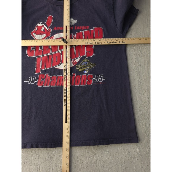 Vintage 90s Lee Sport Cleveland Indians World Series MLB Baseball Blue T-shirt L - Picture 6 of 7
